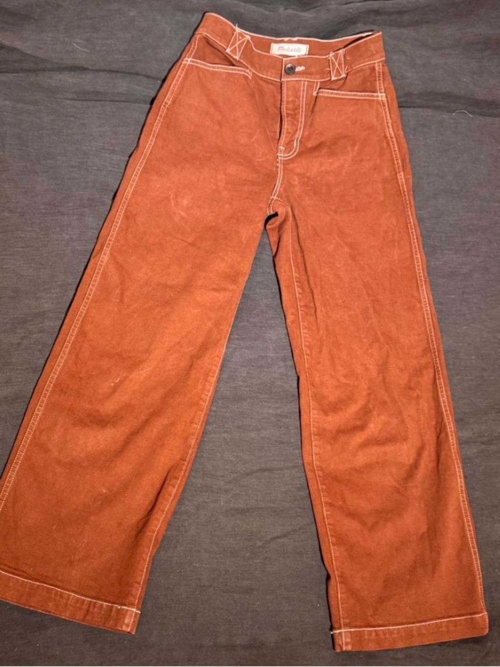 Madewell Emmet Wide Leg Garment High-Rise Straight-Leg Jeans in Chestnut Brown - Picture 4 of 12